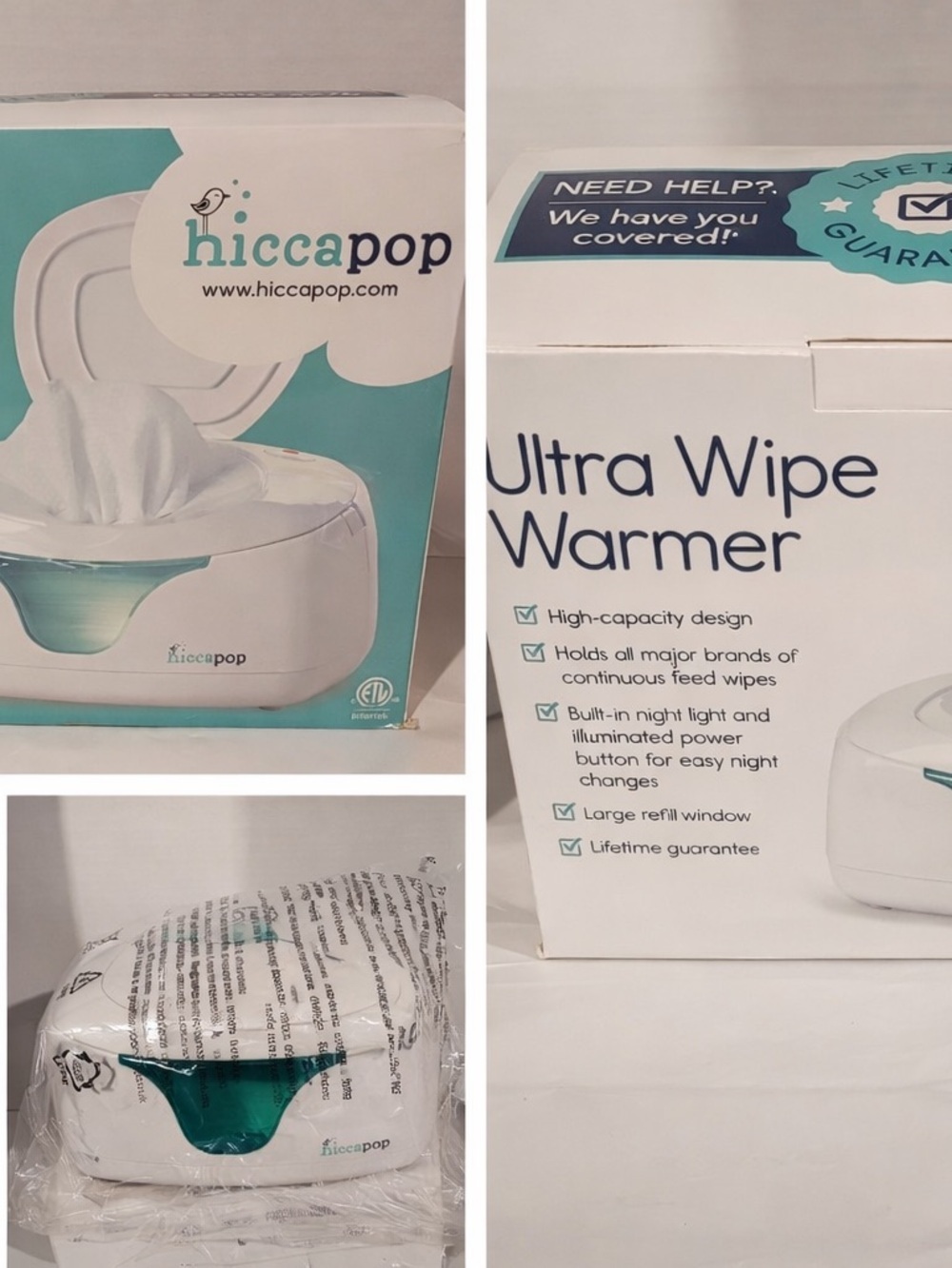 hiccapop Ultra Wipe Warmer in Teal and White